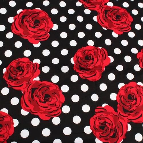 Small dots hot red roses flower pattern Cotton twill fabric for making clothes blouse hats DIY sewing