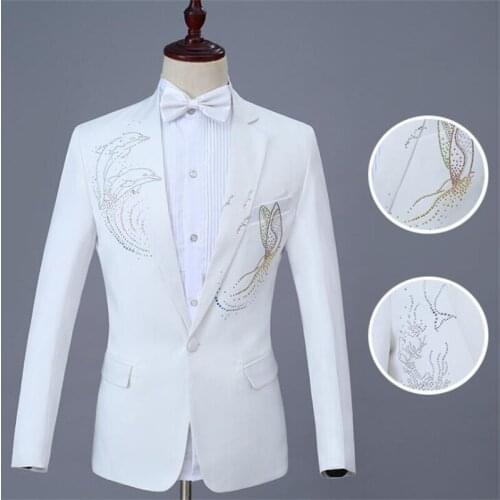 Sequined suits mens hot drilling blazers white spring costumes new singer stage chorus dress host пиджак мужской terno masculino