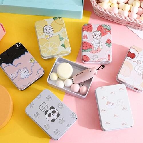 Mini Cute Cartoon Metal Tin Box Rectangular Jewelry Cosmetic Storage Organizer For Girl Fine Gift Box Drawer Receive Storage Box