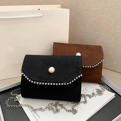 Fashion Women Chain Shoulder Bag Elegant Scrub PU Leather Messenger Purse Casual Street Ladies Bead Pearl Clutches