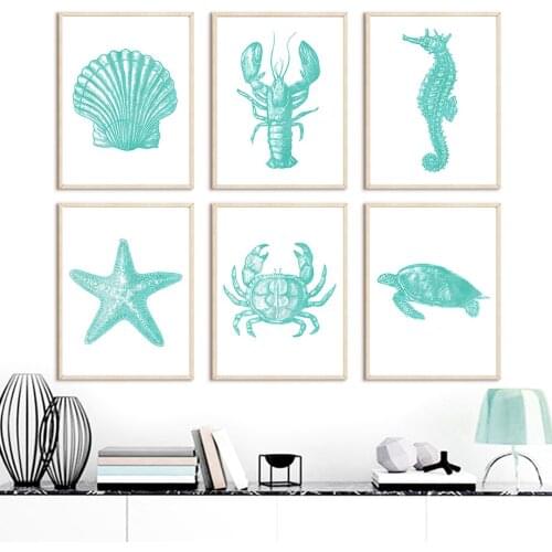 Lobster Nautilus Octopus Seahorse Starfish Wall Art Canvas Painting Nordic Posters And Print Wall Pictures For Living Room Decor