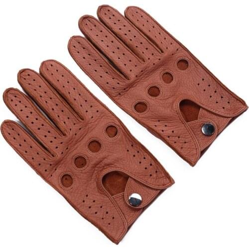 Fashion 2019 Men Deerskin Gloves Belt Button Breathable Mens Leather Gloves Outdoor Non-slip Driving Gloves Male Unlined Mittens