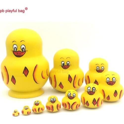 PB Playful bag Ten story little yellow duck Russian dolls funny wooden toy set crafts Valentines Day gift decorations HG50