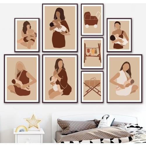 Mothers Love Parent-Child Baby Cradle Stroller Wall Art Canvas Painting Nordic Posters And Prints Wall Pictures Kids Room Decor