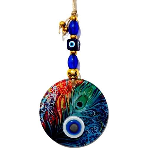 Fusion Glass Bird Feather 12x12 Cm Evil Eye Bead, 12x30 Cm Handmade Wall Ornament