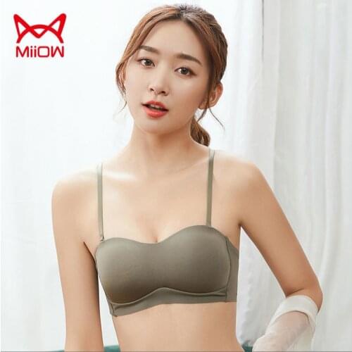 MiiOW Non-marking Underwear Womens Big Breasts Are Small, No Steel Ring Gathered Bra, Anti-sagging, and Opalescent Girl Bra