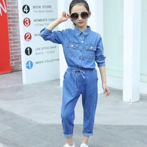 2019 new spring kids denim clothes set autumn childrens cowboy two-piece body suit girls jean jacket clothing set girl jeans