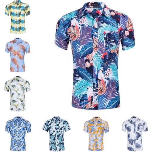 New Arrival Summer Mens Shirt Hawaii Print Beach Shirts Short Sleeve Casual Shirts Cotton Soccer Floral Shirts Plus Size US