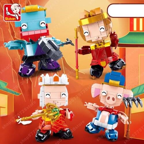 New SLuban Monkey king Wukong Q version Westward Journey Boy Childrens Building Block Model Toy Minifigures Gifts for Children