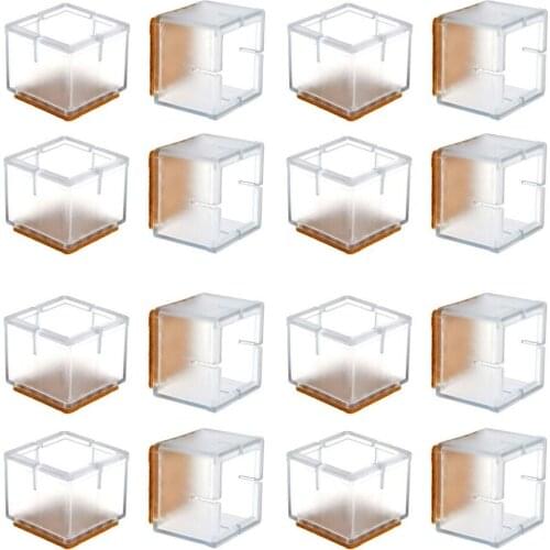 Chair Leg Floor Protectors Furniture Leg Feet Tips Covers Caps Felt Pads Preve Transparent Clear Silicone Table 16PCS