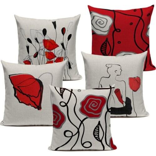 Personality Creative Red Black Flowers Pillow Case Linen Cushion Cover Car Sofa Seat Waist Home Decor 45*45cm Dropshipping