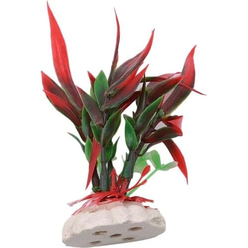 Plastic Plant Grass Aquarium Decorative Red Simulation Bamboo Leaves Fish Tank Landscape Decoration