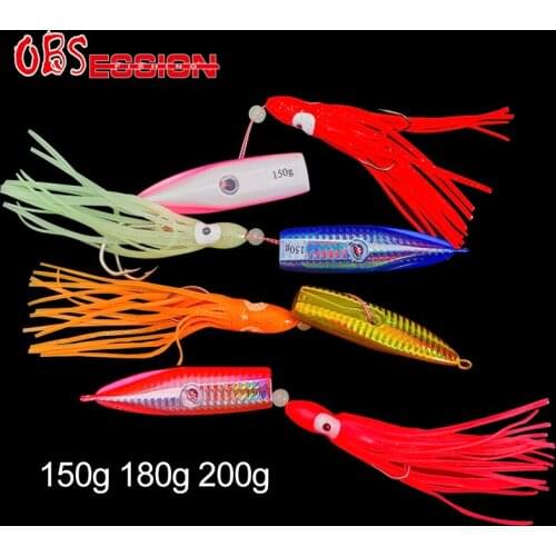 OBSESSION Large Bottomship Inchiku Squid Hook Jigging Lure 150g 180g 200g Metal Slow Sinking Jig Head Rubber Skirts Fishing Lure
