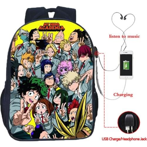 Boku No Hero Academia Bag Backpack for Teenagers Girls Boys Headphone Jack School Bags Back to School USB Charging Book Bag