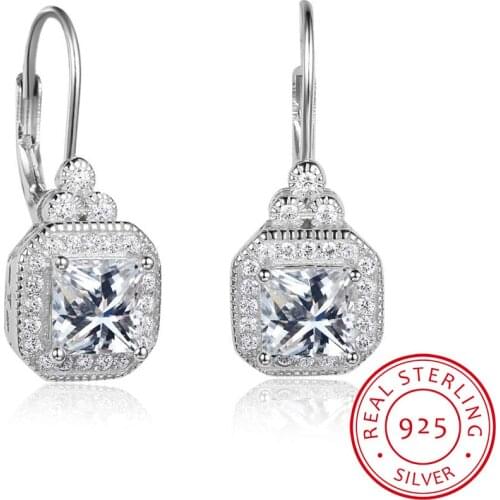 925 Sterling Silver Earrings Vintage Style Square Cubic Zirconia Stone Wedding Earrings Fashion Jewelry Gift for Women(EA102021)