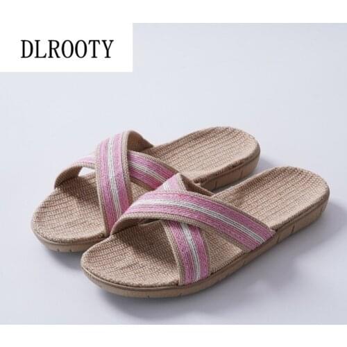 Women Slippers Sandals Flip Flops New Summer Fashion Breathable Hemp Non-slip Shoes Woman Flat Home Slides Striped Casual Female