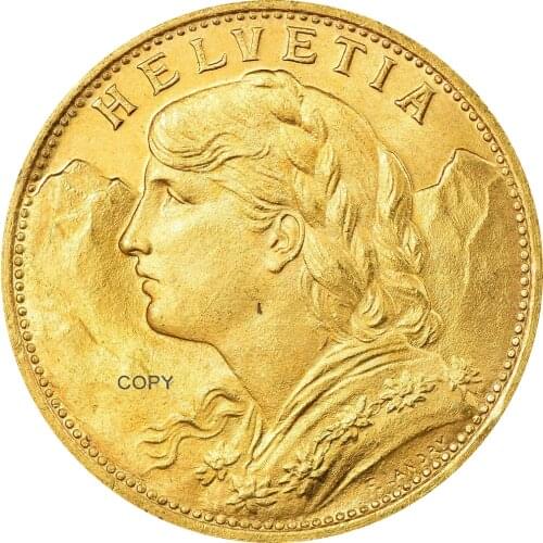 Switzerland Federal State 1926 B Gold 20 Francs Helvetia Copy Coin Brass Metal Replica Coins Collection Commemorative