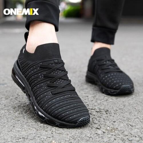 ONEMIX Sport Shoes Men Air Cushion Loafer Comfortable Knitted Fabric Sock Shoes Casual Jogging Male Running Breathable Sneakers