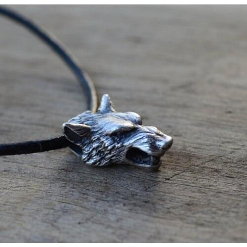 Viking Wolf Head Pendant Necklace Vintage Animal Jewelry