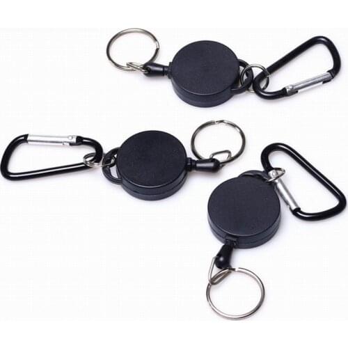 Retractable Black AntiLost Keychain Outdoor Safety Buckle Recoil Ring Pull Clip Keyring Multifunctional Tool
