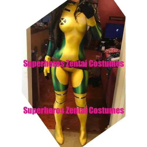 High Quality 3D Print X-Men Rogue Cosplay Costume Woman/Girls/Lady Suit Halloween Zentai Catsuit Xmen Costumes, Only Bodysuit