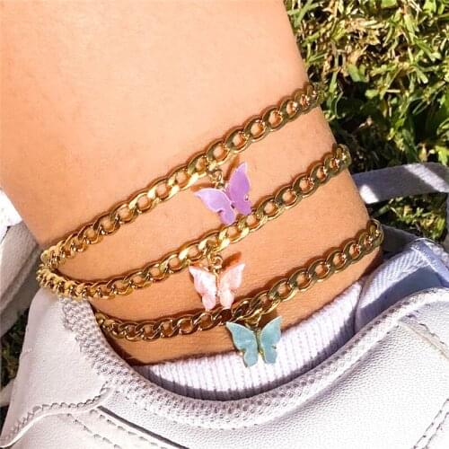 Foot Jewelry Acrylic Butterfly Charm Ankelts Gold Figaro Chain Anklet Bracelet For Women Enkelbandjes Sieraden Best Friends Gift