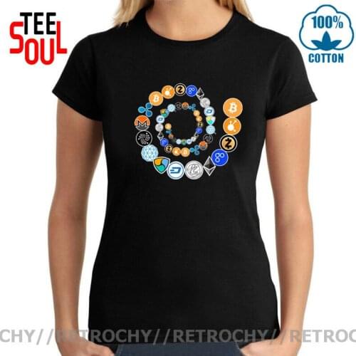Bitcoin Printed Vogue Ladies T Shirts Cryptocurrency Spiral Ethereum, Bitcoin, Litecoin Crypto network, Qtum Printed Tee Shirts