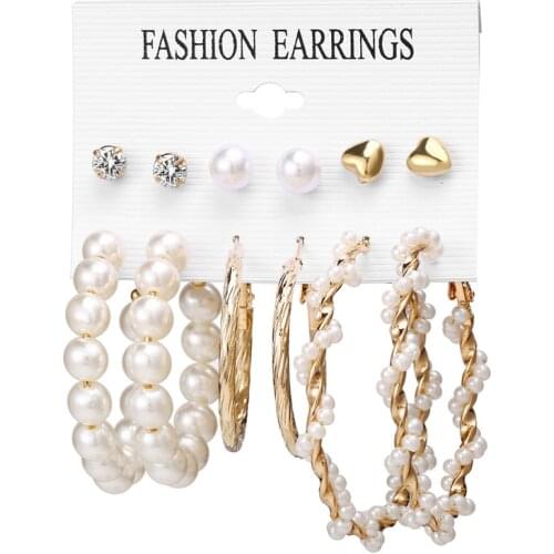 IF ME Korea Fashion Large Pearl Big Round Circle Hoop Earrings Women Vintage Gold Silver Woman Hoop Earring Set Jewelry 2019 NEW