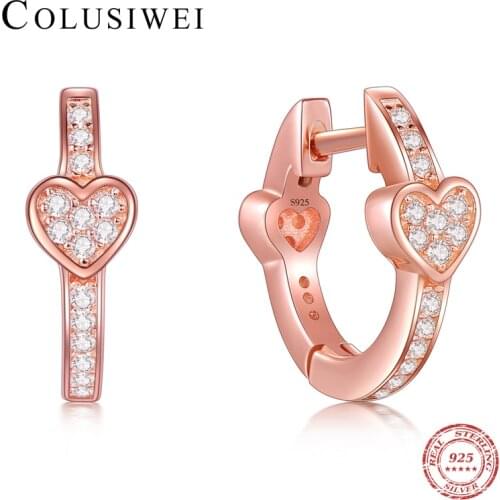 2019 Hot Sale 100% 925 Sterling Silver Rose Gold Charm Trendy Hearts Love Hoop Earrings For Women Wedding Accessories Jewelry