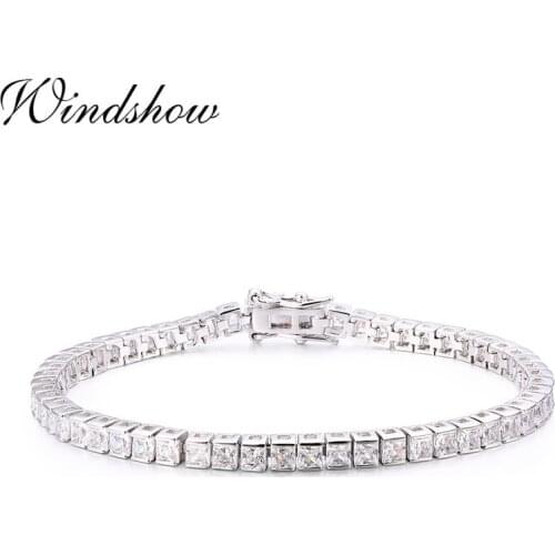 Princess Cut AAA Square CZ Zircon Tennis Bracelet For Women 925 Sterling Silver Wedding Jewelry Braceletes Pulseras Bracciali