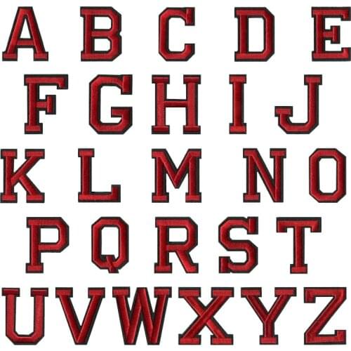 1PC A-Z Red thread and Black background English Alphabet Letters Mixed Embroidered badge Iron On Patches For Clothing 48MM high