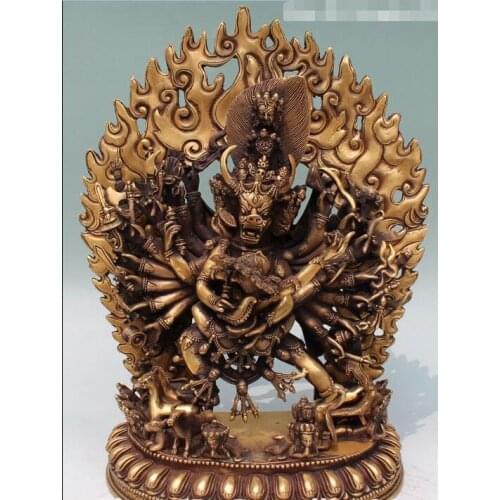 13" Tibet Tibetan Buddhism Bronze Buddha Yamantaka Yama Dharmaraja Statue