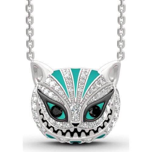 20pcs Anime Cheshire Cat Necklace Rhinestone Crystal Pendant Necklace for Women Fashion Wedding Jewelry Halloween Gift Wholesale