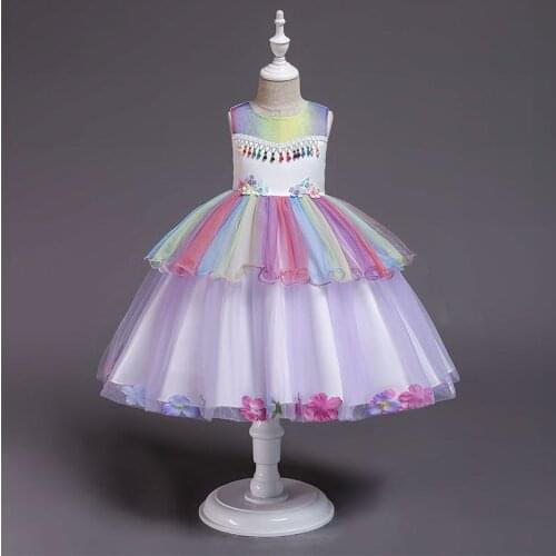 2019 Elegant Pearl Cake dress Princess Girls Wedding Party Dress For Wedding Flower Girl Dress Children Clothes Ceremonies Dress