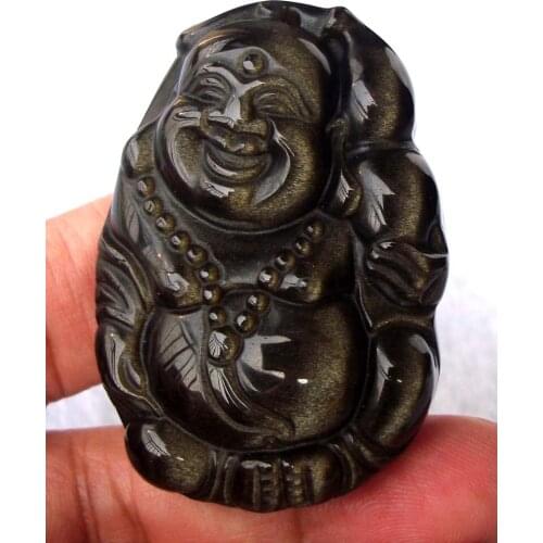 Free Shipping Natural Gold Obsidian Carved Buddha Pendants Women Jewelry Accessories Weddings Parties Birthday Gift