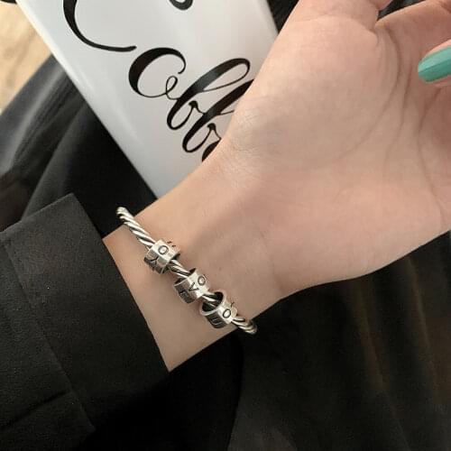 925 Sterling Silver Letter Circle Bracelet Bangles for Women Men Lovers Cuff Bangle Valentines Day Gift