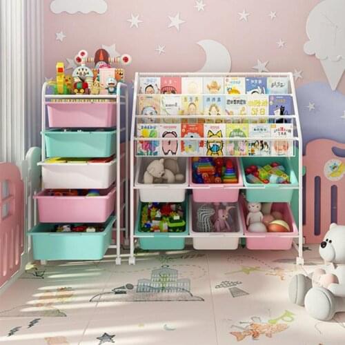 Childrens Bookshelf Toy Baby Picture Book Multi-layer Storage Shelf Movable Floor Magazines Books Organizing Shelves