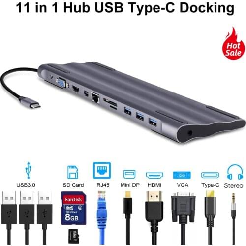 11 In 1 USB 3.0 Hub Type-C Docking Station PC Notebook Doking Station VGA HDMI SD/TF RJ45 Adapter For Macbook Laptop Accessories