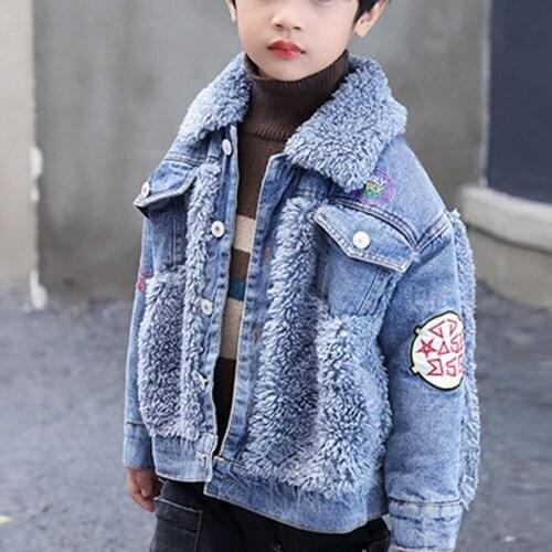 New Denim Fleece Boy Jacket Baby Jeans Kids Coats Autumn Winter Children Jacket BT016