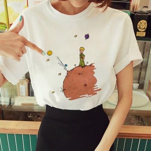 Womens T-shirt Little prince printed T Shirt Round neck Short Sleeve tshirt Female Ulzzang Harajuku Girls tshirt Hipster Tshirt