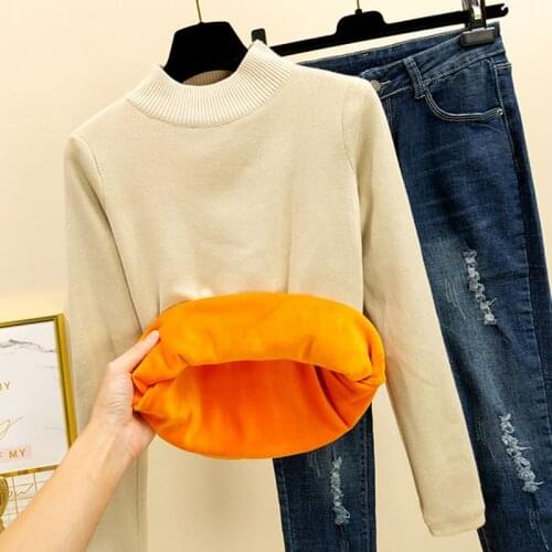 GIGOGOU M-2XL Thick Warm Velvet Womens Sweater Winter Turtleneck Pullovers Top Elegant Long Sleeve Knitted Female Jumper