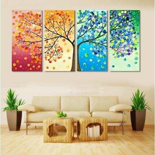 4 Panel The tree four seasons change Painting Canvas Wall Art Picture Home Decoration Living Room Canvas Print Unframed Art