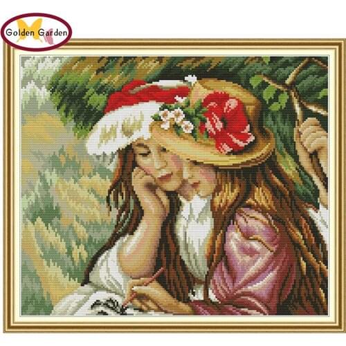 GG Best Friend Paintings Cross Stitch Embroidery Needlework Set Joy Sunday Cotton Canvas Cross Stitch Stamped Kit for Home Decor