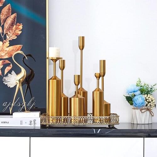 6 Pieces Kit Nordic Metal Candlestick Ornaments American Home Decorations Light Luxury Candle Holder Holiday Appliances
