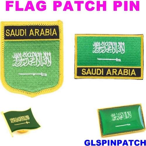 Saudi Arabia FLAG Patch Rectangle Lapel Pin iron-on embroidered applique Hook Loop Badge