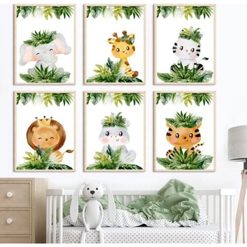 Elephant Giraffe Lion Tiger Animal Baby Nursery Wall Art Canvas Painting Nordic Posters And Prints Wall Pictures Kids Room Decor