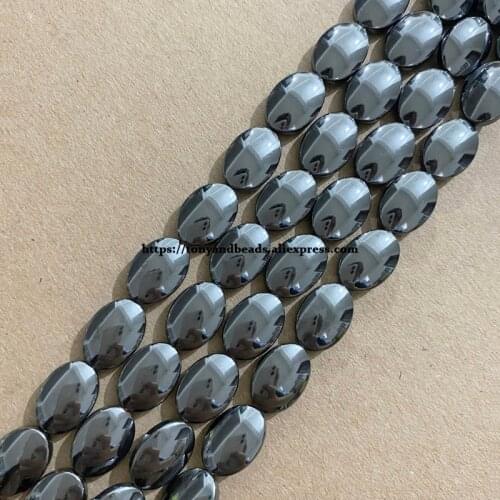 Natural Stone No Magnetic Oval Shape Black Hematite Beads 10x14 13x18MM 15" Per Strand Pick Size For DIY Jewelry