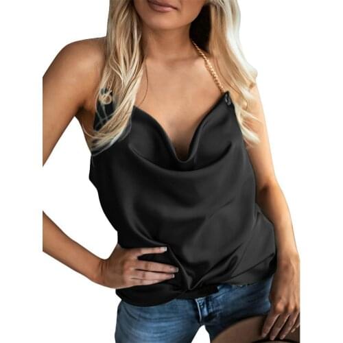 New Stylish Sexy Women Solid Color Sleeveless Chain Halter Camisole Backless Blouse T-shirt Streetwear Tops