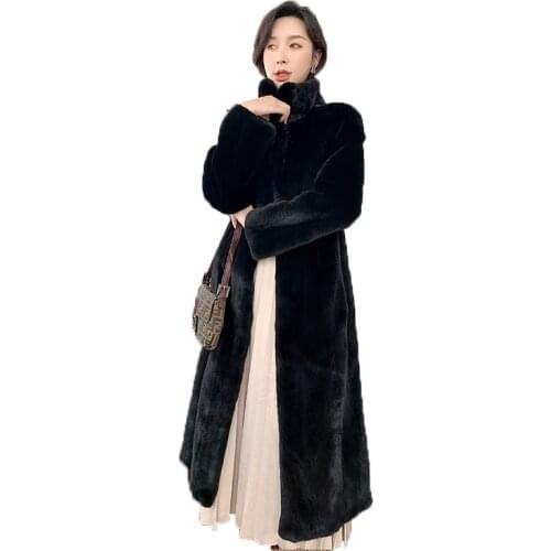 Fstmxur 2021 New Copenhagen Imports Velvt Mink Fur Coat Womens Full Sleeve Turn-Down Collar Warm Soft X-Long Mink Fur Coats