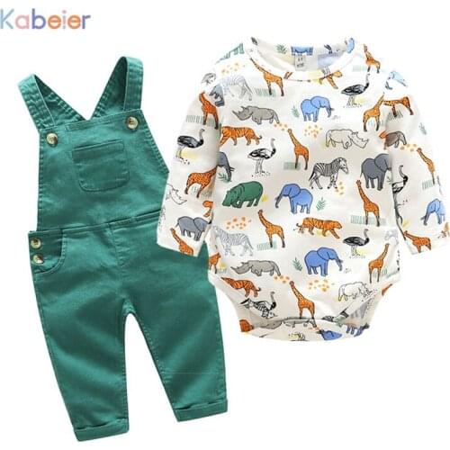 Newborn Baby Boy Girl Clothes Romper Long Sleeve Spring Cartoon Baby Bodysuit+Bib Pant Outfit Children Set Cute Infant Rompers
